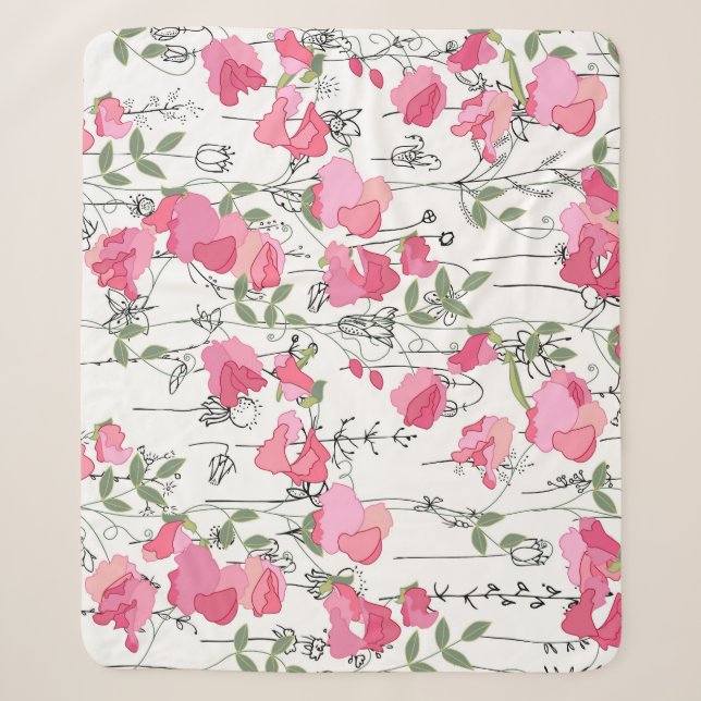 Sweet Pea: Floral Summer Texture. Sherpa Blanket (Front)