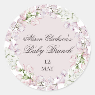Sweet Pea flower Baby brunch elegant Round Classic Round Sticker