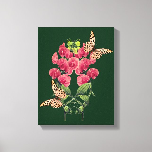 Sweet Pea Flowers And Butterflies   Canvas Print (Front)