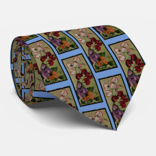 Sweet Pea Flowers Antique Seed Packet Print Tie