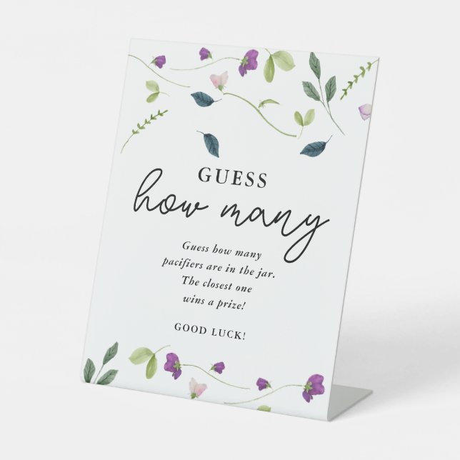 Sweet Pea Flowers | Baby Shower Guessing Game Sign (Front)
