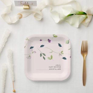 Sweet Pea Flowers   Girl Baby Shower Paper Plate