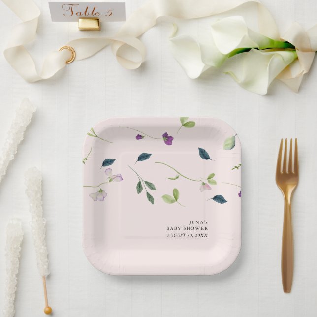 Sweet Pea Flowers | Girl Baby Shower Paper Plate (Wedding)