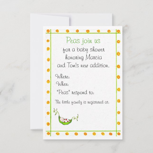 Sweet Pea gender neutral invitation (Back)