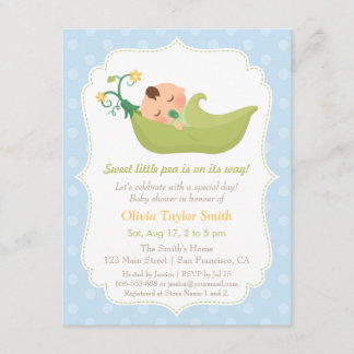 Sweet Pea in a Pod Baby Boy Shower Invitations