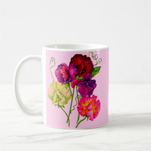 sweet pea in purple and pink coffee mug