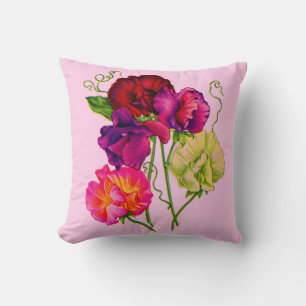 sweet pea in purple and pink throw pillow