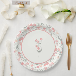 Sweet Pea Pink Floral Wedding Cream Paper Plate
