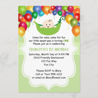 Sweet Pea Première invitation d'anniversaire