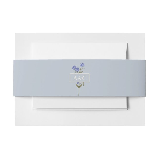 Sweet Pea Soft Blue Floral Wedding  Invitation Belly Band (Front Example)