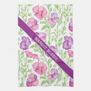 Sweet pea Watercolor Colorful Personalized Pattern Kitchen Towel