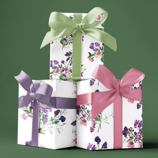 Sweet Pea Wrapping Paper Flat Sheet Set of 3 (Celebrate someone special with these lovely watercolor sweet pea wrapping paper sheets!)