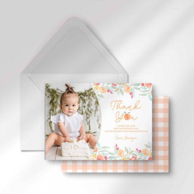 Sweet Peach 1er Anniversaire Carte de remerciement (Créateur téléchargé)