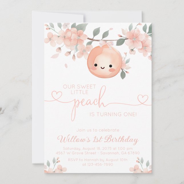 Sweet Peach 1st Birthday Invitation (Front)