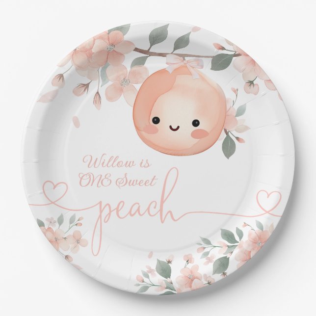 Sweet Peach 1st Birthday Paper Plate (Front)