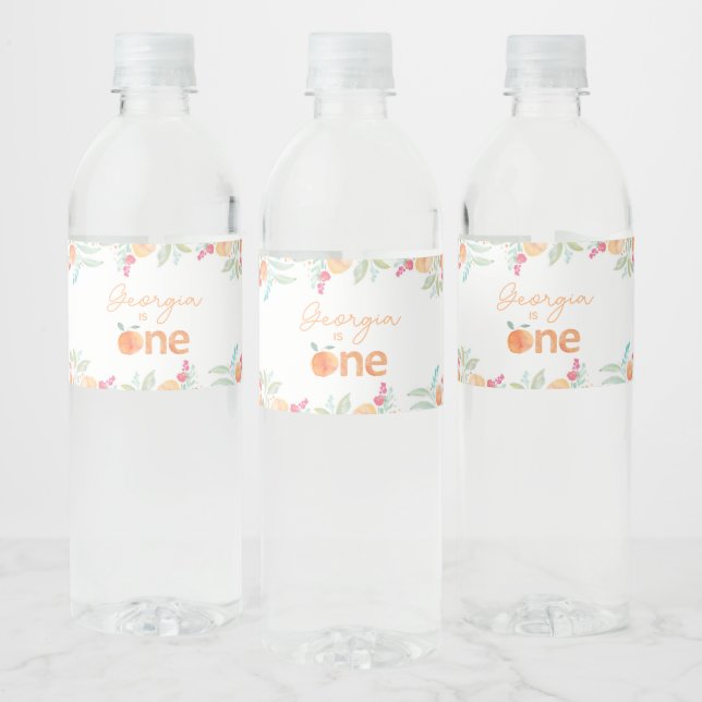 Sweet Peach 1st Birthday Water Bottle Labels (Bottles)