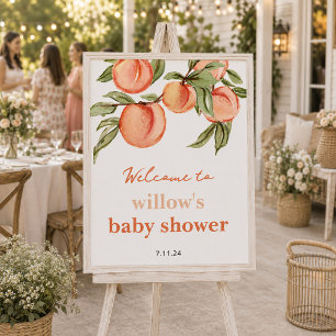 Sweet Peach Baby Shower Poster Welcome Sign