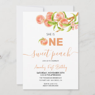  Sweet Peach Birthday  Invitation