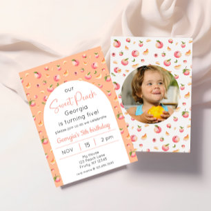 Sweet Peach Birthday Photo Invitation
