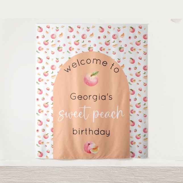 Sweet Peach Birthday Tapestry Backdrop (Front)