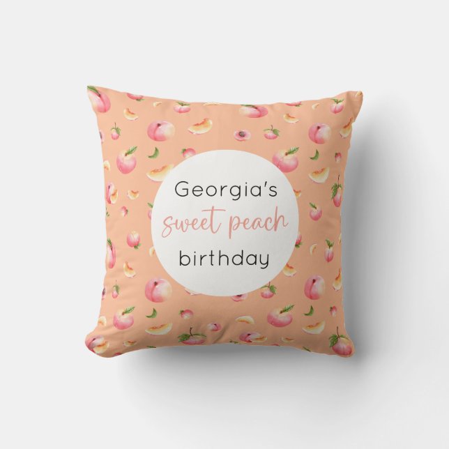Sweet Peach Birthday Throw Pillow (Front)