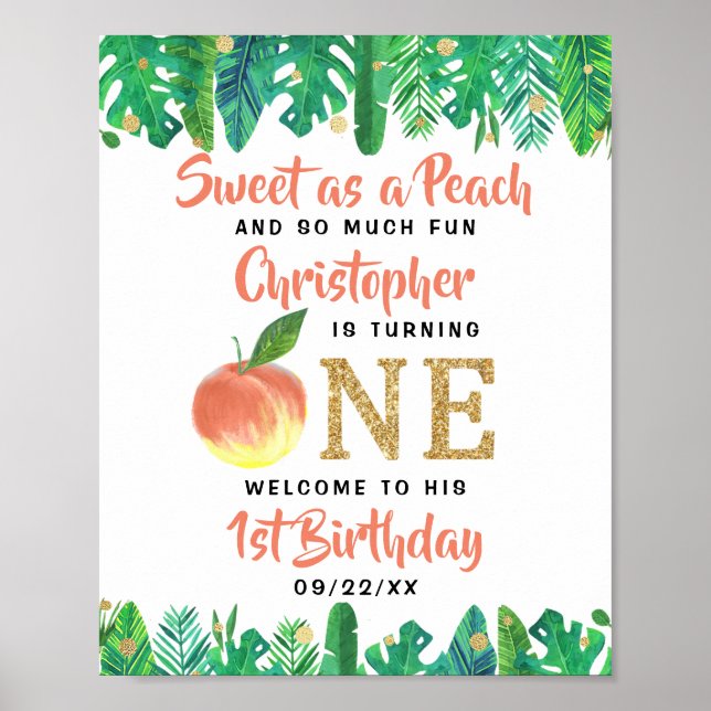 Sweet Peach Boys 1st Birthday Welcome Poster (Front)