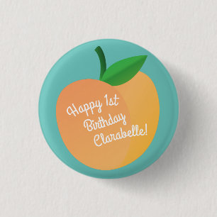 Sweet Peach Cute Fruit 1st Birthday Party Theme 1 Inch Round Button