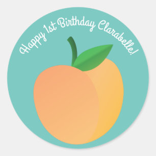 Sweet Peach Cute Fruit 1st Birthday Party Theme Classic Round Sticker