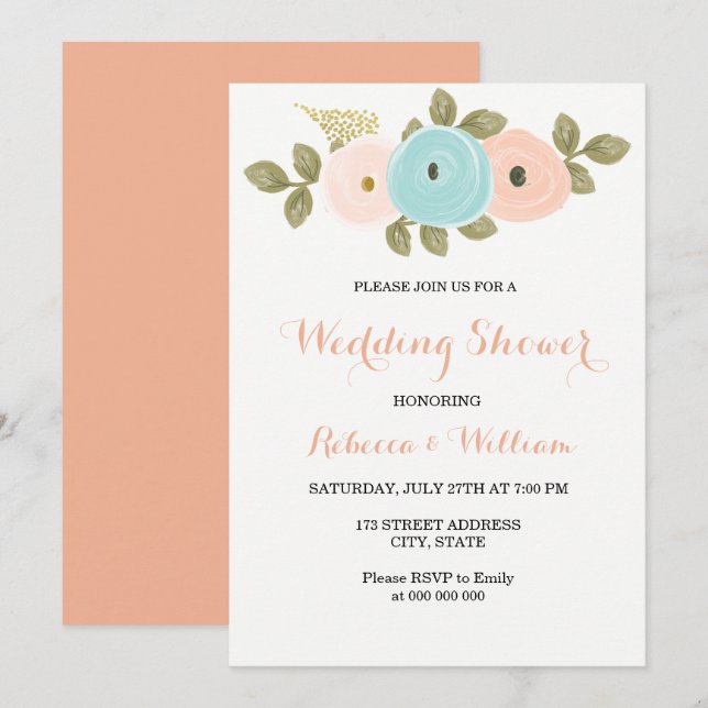 Sweet Peach Flora Couples Wedding Shower Invite (Front/Back)