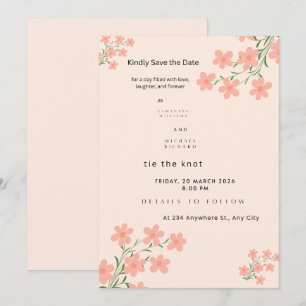 Sweet Peach Floral Save the Date – Minimalist Cora Invitation
