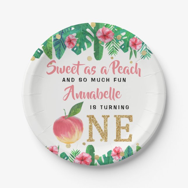 Sweet Peach Girls 1st Birthday Paper Plate (Front)