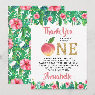 Sweet Peach Girls 1st Birthday Thank You Card