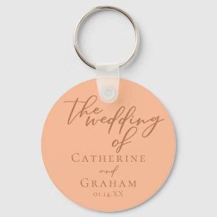 Sweet Peach Minimalist Script Summer Wedding Keychain