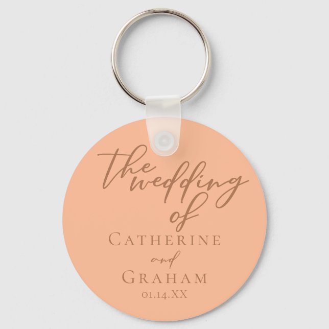 Sweet Peach Minimalist Script Summer Wedding Keychain (Front)