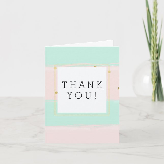 Sweet Peach Mint Gold Stripes Confetti Thank You Card (Front)