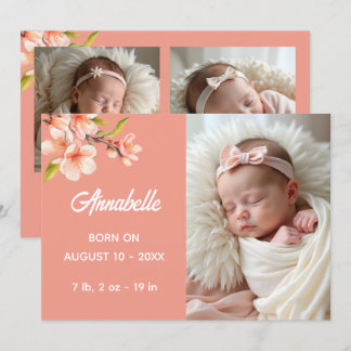 Sweet Peach Multi Photo Baby Announcement