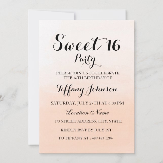 Sweet Peach Ombre Pastel Sweet 16 Party Invitation (Devant)