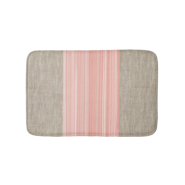 Sweet peach orange burlap print stripes mat (Front)