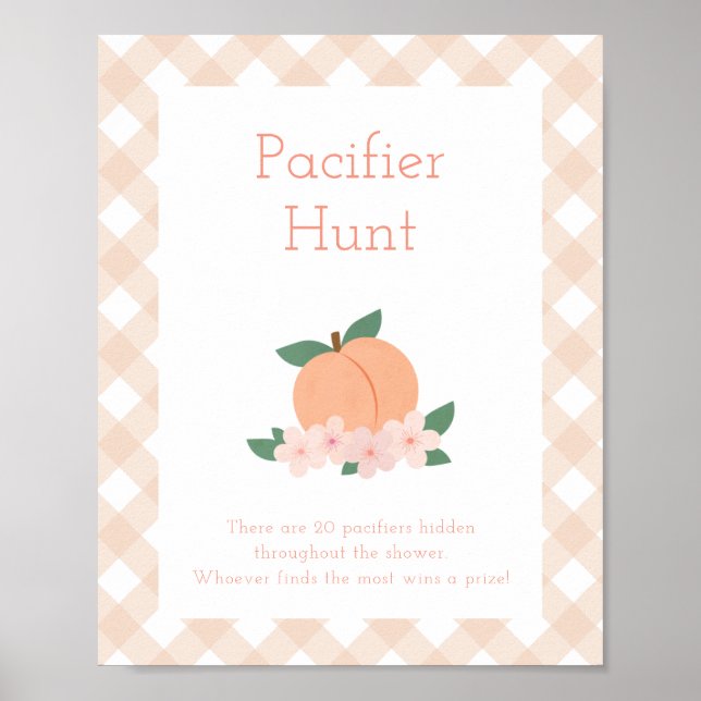 Sweet Peach | Pacifier Hunt Baby Shower Game Poster (Front)