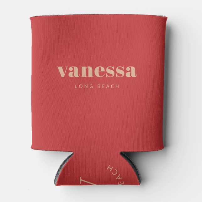 Sweet Peach Reverse Minimal Modern Classic Name Can Cooler (Front)