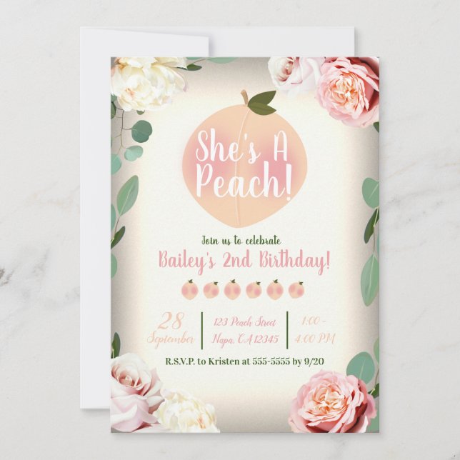 SWEET PEACH Southern Charm Floral Birthday Party Invitation (Front)