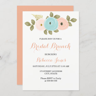 Sweet Peach Teal Floral Bridal Brunch Invite