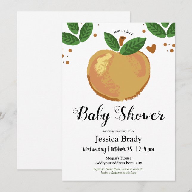 Sweet Peach with Heart Baby Shower Party Invitation (Front/Back)