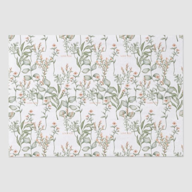Sweet peachy florals and greens Tissue Paper (Front)
