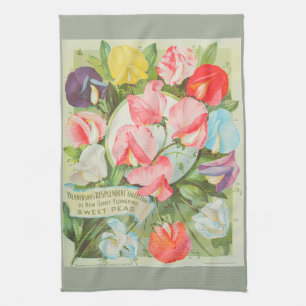 Sweet Peas: 1906 seed catalogue illustration Kitchen Towel