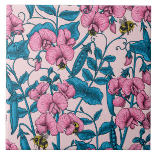 Sweet peas and bumblebees 2 tile