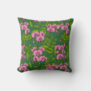 Sweet peas and bumblebees 3 throw pillow