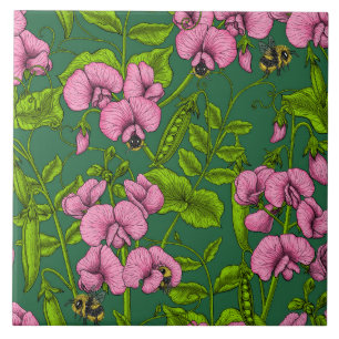 Sweet peas and bumblebees 3 tile