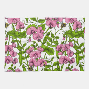 Sweet peas and bumblebees 4 kitchen towel