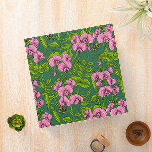 Sweet peas and bumblebees, green and pink binder